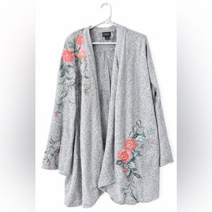 International Concepts Embroidered Floral Cardigan XL Gray Open Front